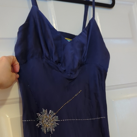 Vintage Y2K Libertine Navy Blue Slip Dress Embelished -Size M- 100% Silk - Picture 4 of 5